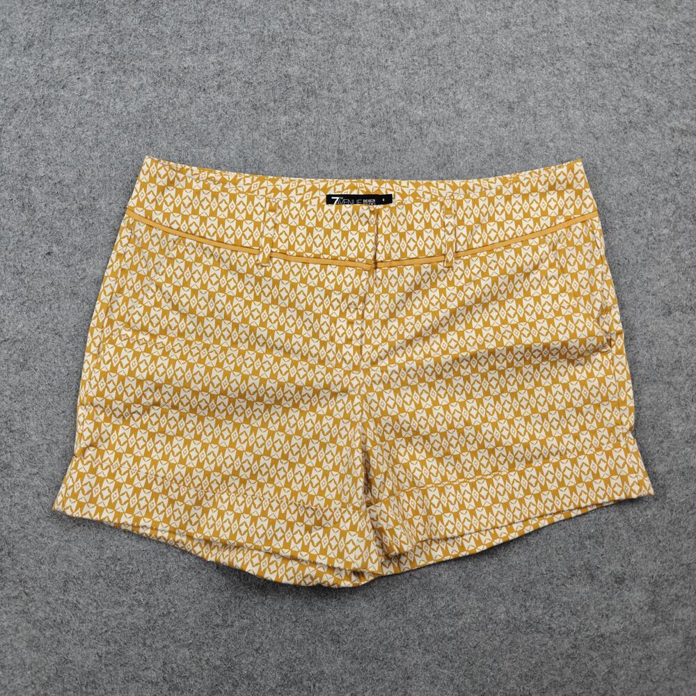 New York & Company Shorts Womens 8 Yellow Geometric Twill Chino Stretch Pockets